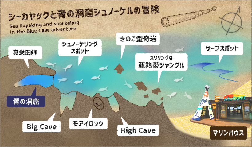 シーカヤックと青の洞窟シュノーケルの冒険